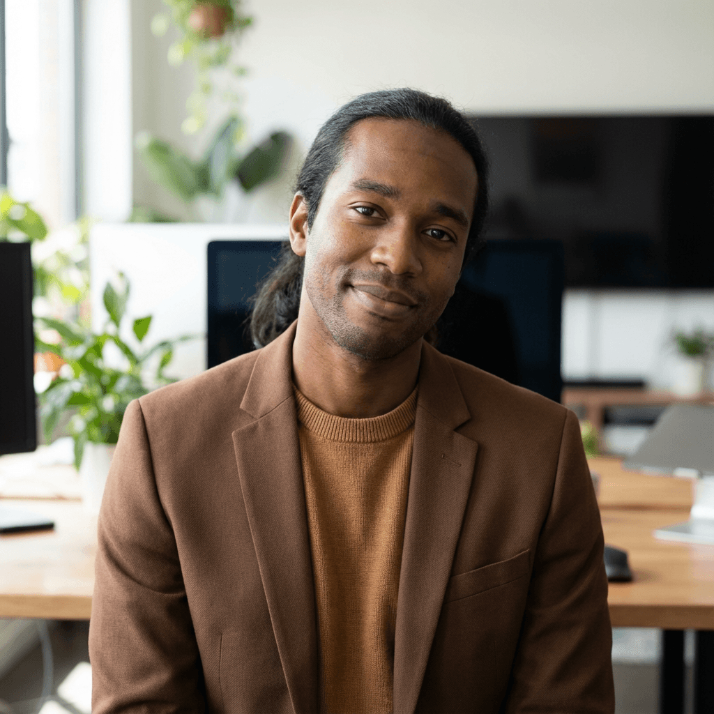 Marcus Reid in his mid 40s, White, professional appearance in a bright office