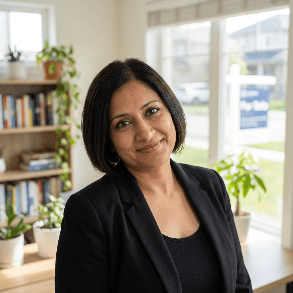 Priya N., female homeowner in her mid 30s, warm genuine smile