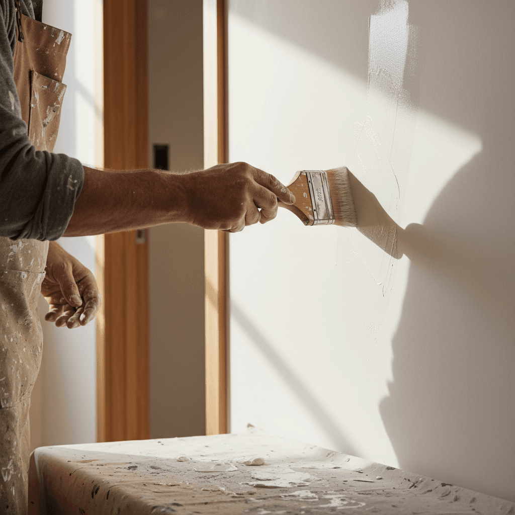 Painter prepping a wall before painting