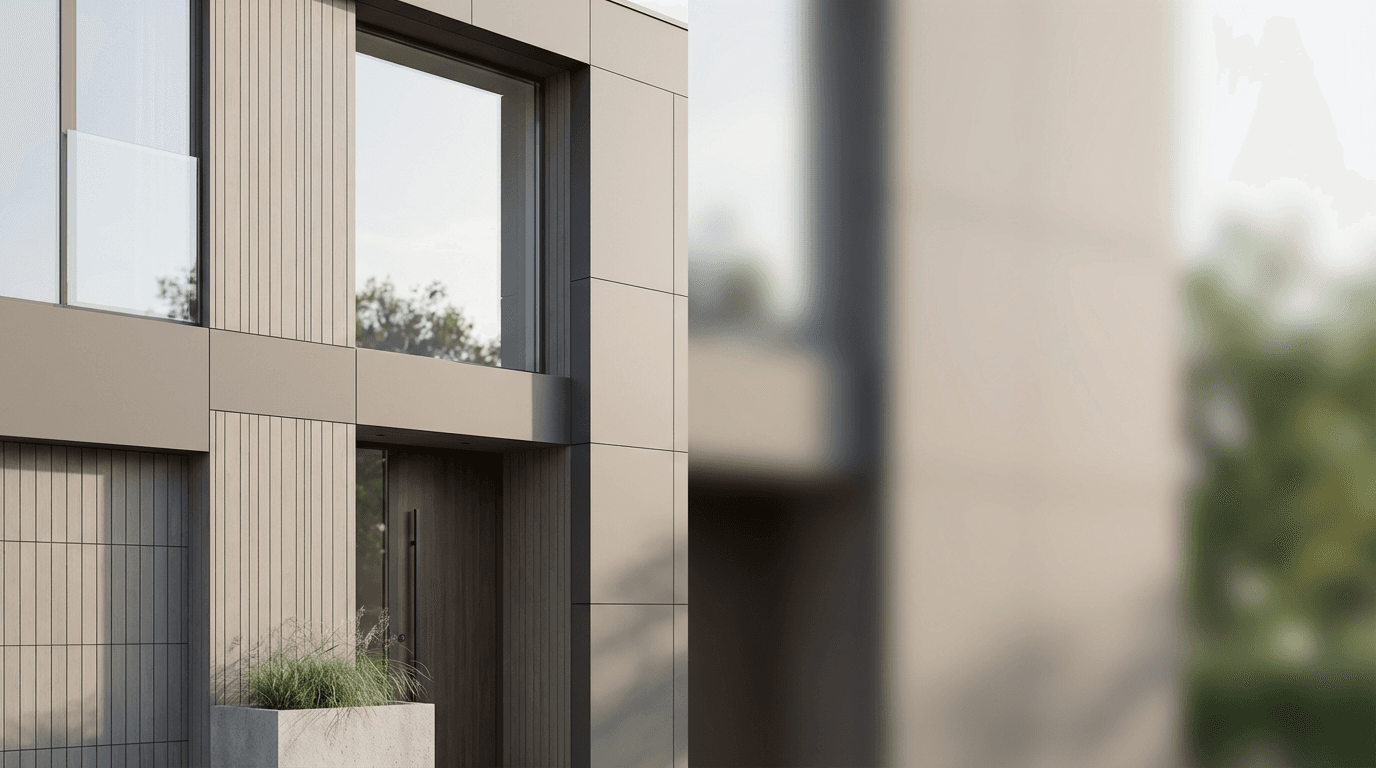 House exterior finished with light gray paint and white trim